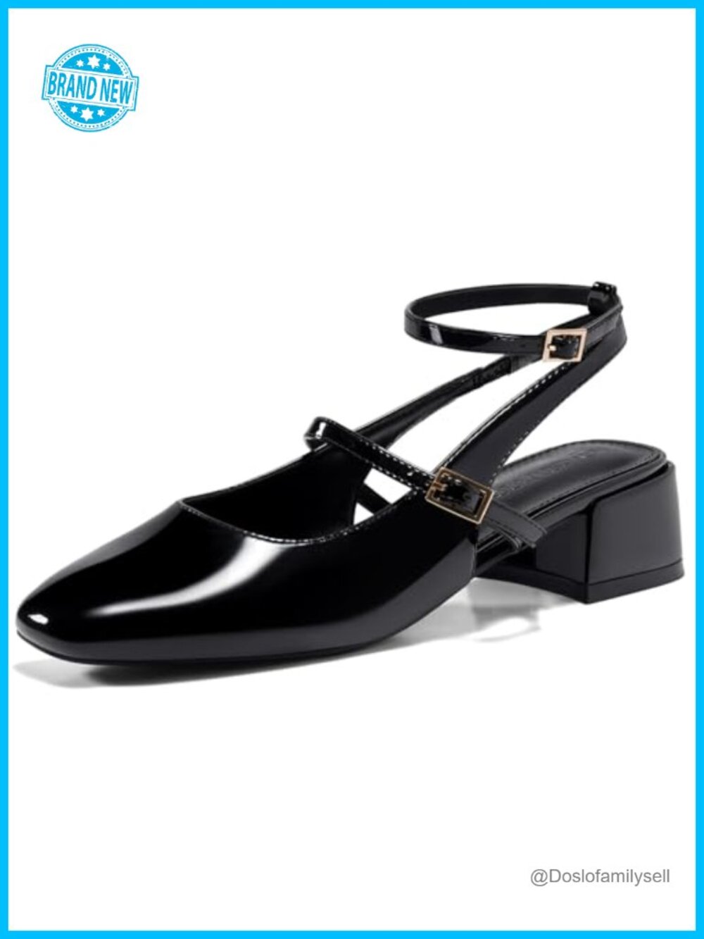Faux Leather Chunky Low Heel Mary Jane Pumps Ankle Strap Party Dress Shoes